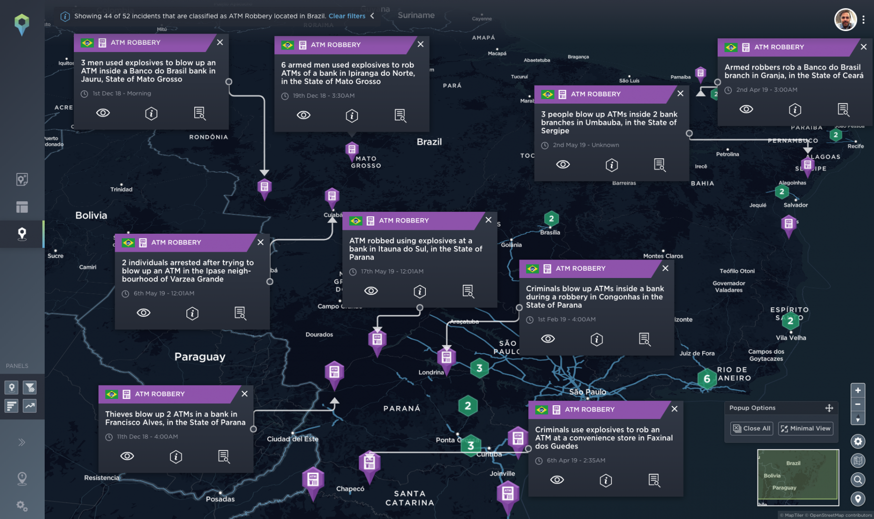 Incidents of ATM robbery using explosives in Brazil 2019